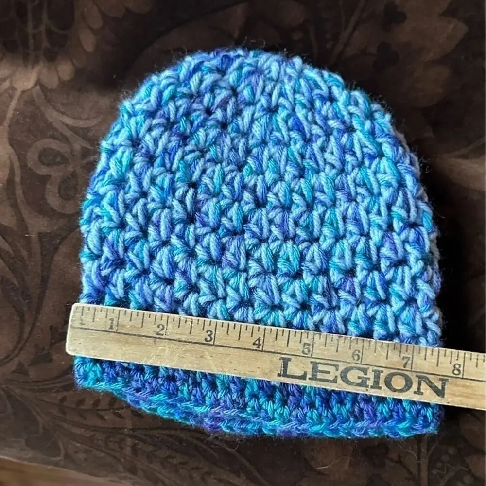handmade hat multi color crochet blue purple turquoise kid acrylic